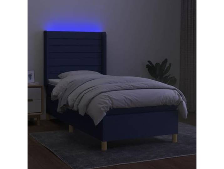 KTHLBRH Boxspringbett mit Matratze und blauer LED 90 x 200 cm Verstellbares Kopfteil, inklusive Matratzenschoner, atmungsaktiver Stoff, USB LED