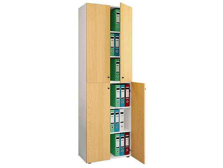 VCM Kantoorkast Boeken Mappen Archiefkast Kantoormeubilair Kast Lona 6-vaks draaideuren Kantoorkast Boeken Mappen Archiefkast Kantoormeubilair Kast Lona 6-vaks draaideuren Wit/beuk