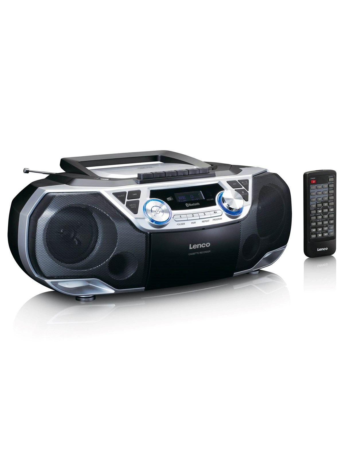 Lenco SCD-720SI - Portable Boombox with DAB+/FM radio Bluetooth CD Casette Recorder and USB player - Silver - DAB/DAB+/FM - Stereo - silber