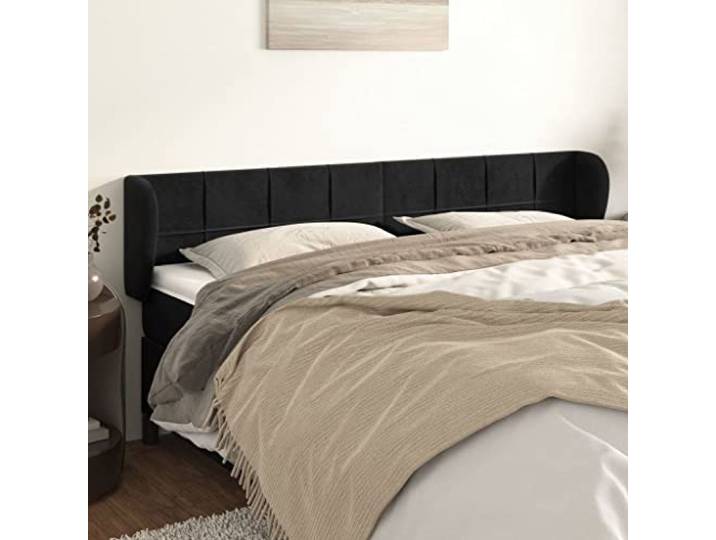 KTHLBRH Kopfteil aus schwarzem Samt, klassisch, elegantes Design, mit Beinen aus robustem Holz, höhenverstellbar, Rückenunterstützung, ideal zum Lesen und Fernsehen