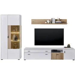 WOHNWAND 3-teilig weiß matt, Eiche 285 cm, Schrankwand mit Soft-Close-Funktion