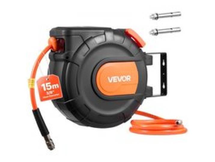 VEVOR Enrouleur Tuyau Air Comprimé 15 m x 9,5 mm Dévidoir Tuyaux Compresseur Air Pression Max 20,7 bar Enrouleur Fermé Automatique Tuyaux PVC, Fixation Plafond Mur Pivotante 180°, Tuyau d'Arrivée 1 m