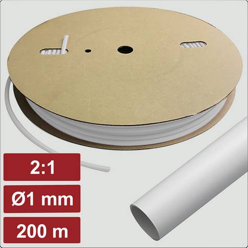 Electronic Garage EG25CA022 Schrumpfschlauch ohne Kleber Weiß 1mm 0.5mm Schrumpfrate:2:1 200m