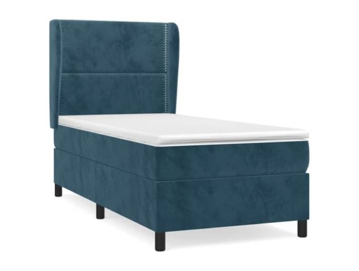 PUGYNBK Boxspringbett, Samt, Dunkelblau, 100 x 200 cm Verstellbares Kopfteil, Taschenfederkernmatratze, mittlere Härte, Matratzenschoner