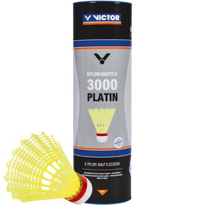 VICTOR Badminton-Bälle Nylon Shuttle 3000 Platin, Spielball, schnell, gelb, 6 Stück