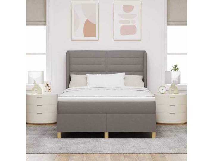 KTHLBRH Doppelbett 190 x 140 cm mit Federkernmatratze Verstellbares Kopfteil, Gestell aus Massivholz, Stoff taupe, max. Belastung 280 kg