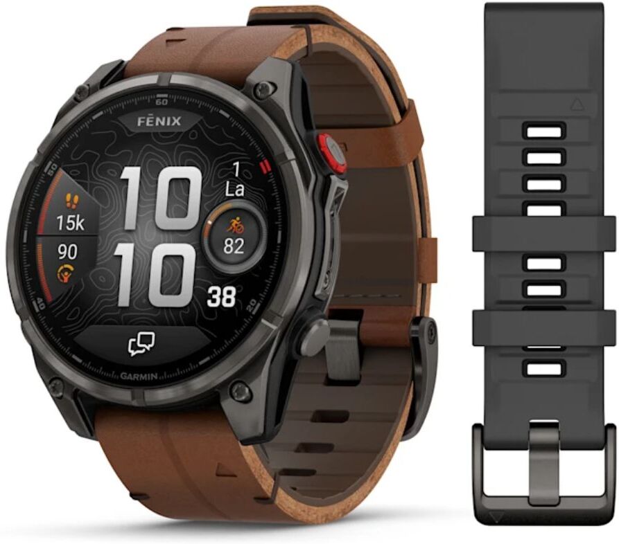 Garmin Fenix 8 Pro Amoled 47mm LTE Sapphire, titaani ja ruskea nahkaranneke,