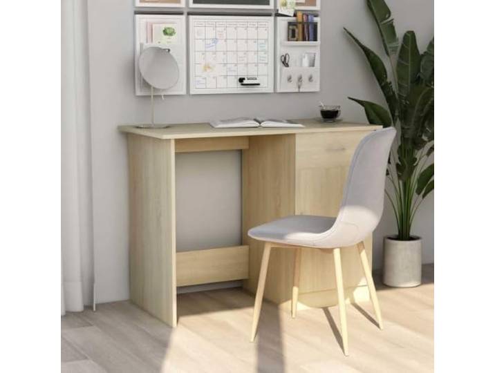 Schreibtisch Sonoma-Eiche 100x50x76 cm Holzwerkstoff Integrierte Schublade und Tür, Stauraum, für enge Büros, Schlafsäle, begrenzter Platz, auch als Konsolentisch im Flur,