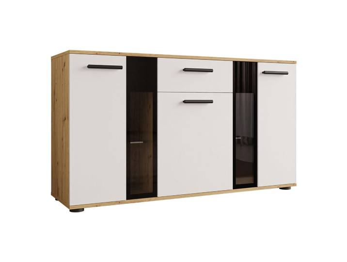 Mirjan24 Kommode Salsa, Eiche Artisan, Weiß, Kunststoff, 1 Schubladen, Rechteckig, 141x80x41 cm, Kleinmöbel, Kommoden, Kommoden