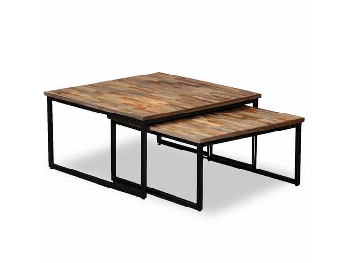 Table Basse Gigogne Teck Massif Récupération Ensemble Tables Petit Salon