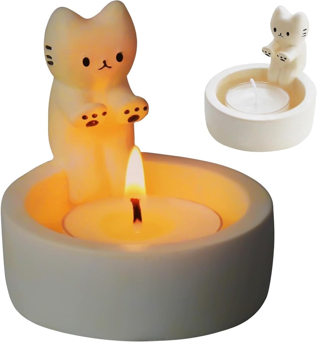 Katten theelichthouder met verwarmende pootjes voor decoratie