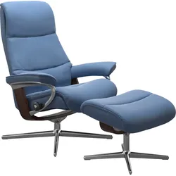 Relaxsessel STRESSLESS "View", blau (lazuli blau), B:91cm H:110cm T:85cm, Sessel, Relaxsessel, mit Cross Base, Größe S, M & L, Holzakzent Braun