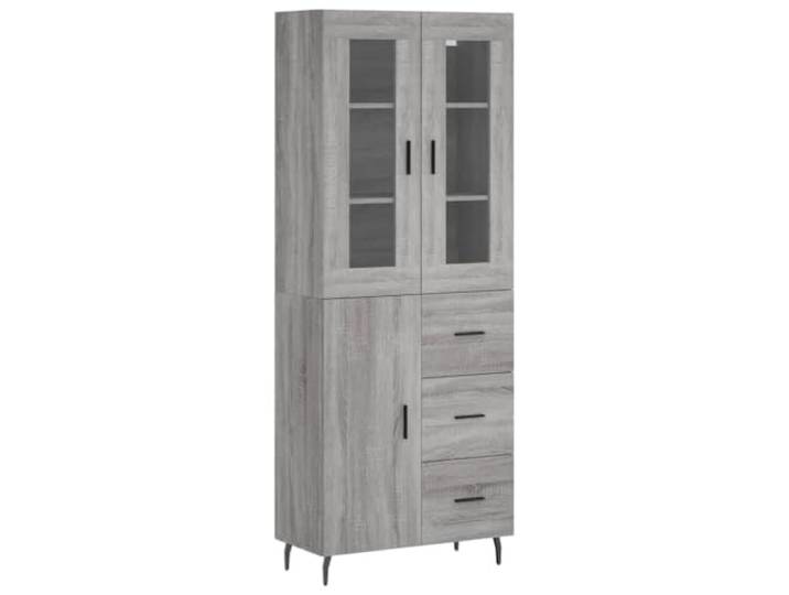 GHVBNMF Highboard Grau Sonoma 69,5x34x180 cm Holzwerkstoff Schrank Set Elegantes Aufsatzschrank-Set aus stabilen Holzwerkstoff-Platten mit Glas und Metallfüßen für Wohnzimmer oder Flur.
