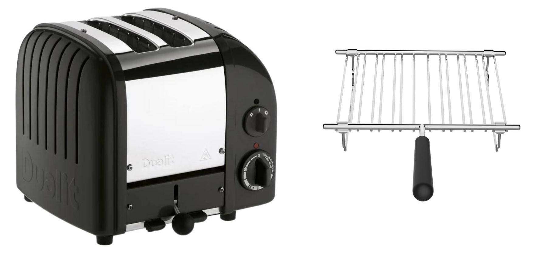 Dualit Toaster Paket 1, 2er Toaster mit Brötchenaufsatz Matt Schwarz