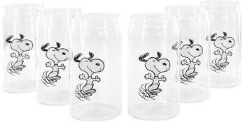 Peanuts Summer Day Energy Snoopy 16 Ounce Glass Tumblers Set of 6