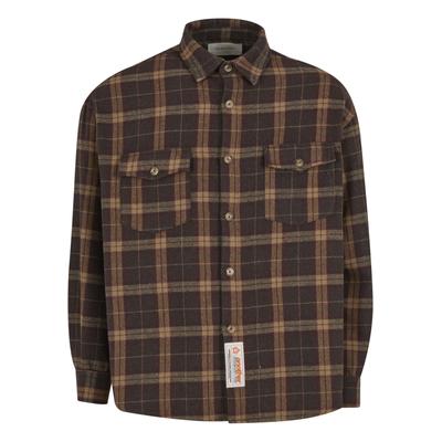 Langarmhemd ANOTHER COTTON LAB "Another Cotton Lab Another Flanell Shirt", Herren, Gr. M, US-Größen, braun, 100% Polyester, normal, Hemden