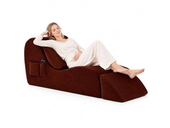 Yoga Stuhl Erwachsene 180 cm, Ergonomische Chaiselongue mit Fußstütze Cord Bodensofa für Yoga, Pilates, Stretching, Meditation, Paar-Yoga und Entspannung(Coffee)