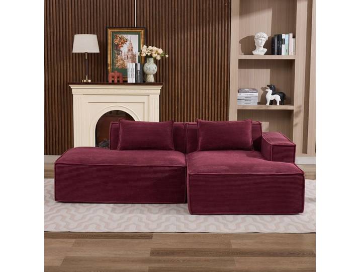 Canapé droit 235x cm - FloraGrace ressorts ensachés et mousse haute densité tissu en polyester facile à entretenir - Rouge