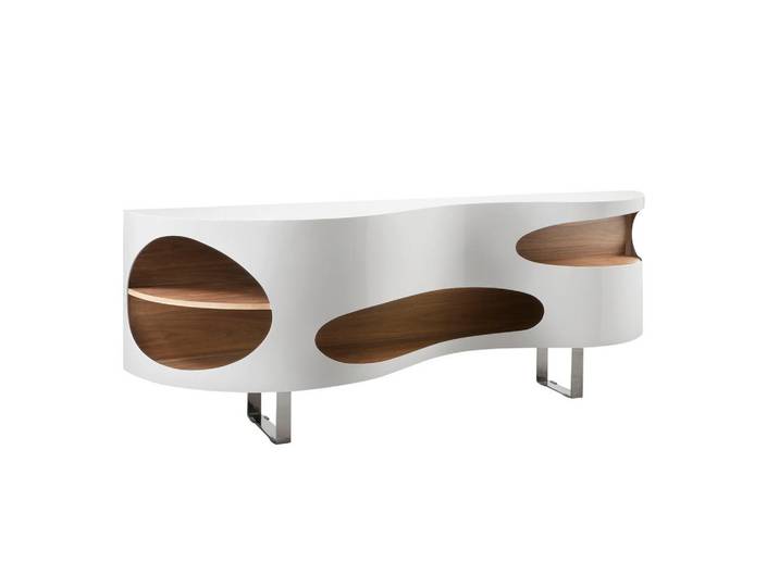 Livetastic Sideboard, Walnuss, Weiß Hochglanz, Metall, 200x60x50 cm, stehend, Wohnzimmer, Kommoden & Sideboards, Sideboards