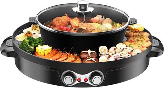 Elektrischer Tischgrill - Hot Pot - Für gemütliches Essen - Doppelte Temperaturregelung - 3,6 Liter Fassungsvermögen - Schwarz