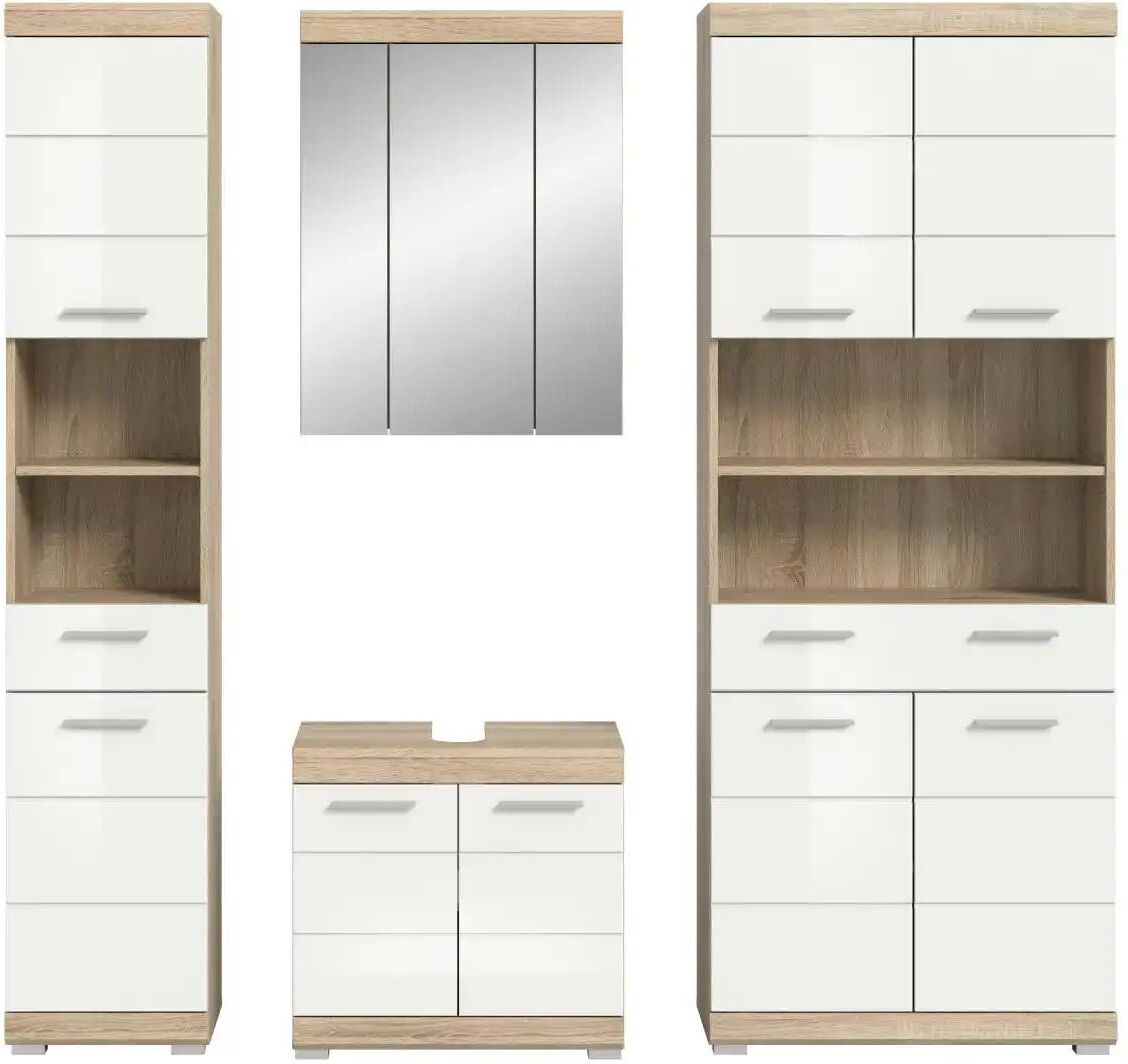 Höffner Badmöbel-Set SCHLOONSEE  4 teilig  bestehend aus: Hochschrank schmal  WBU