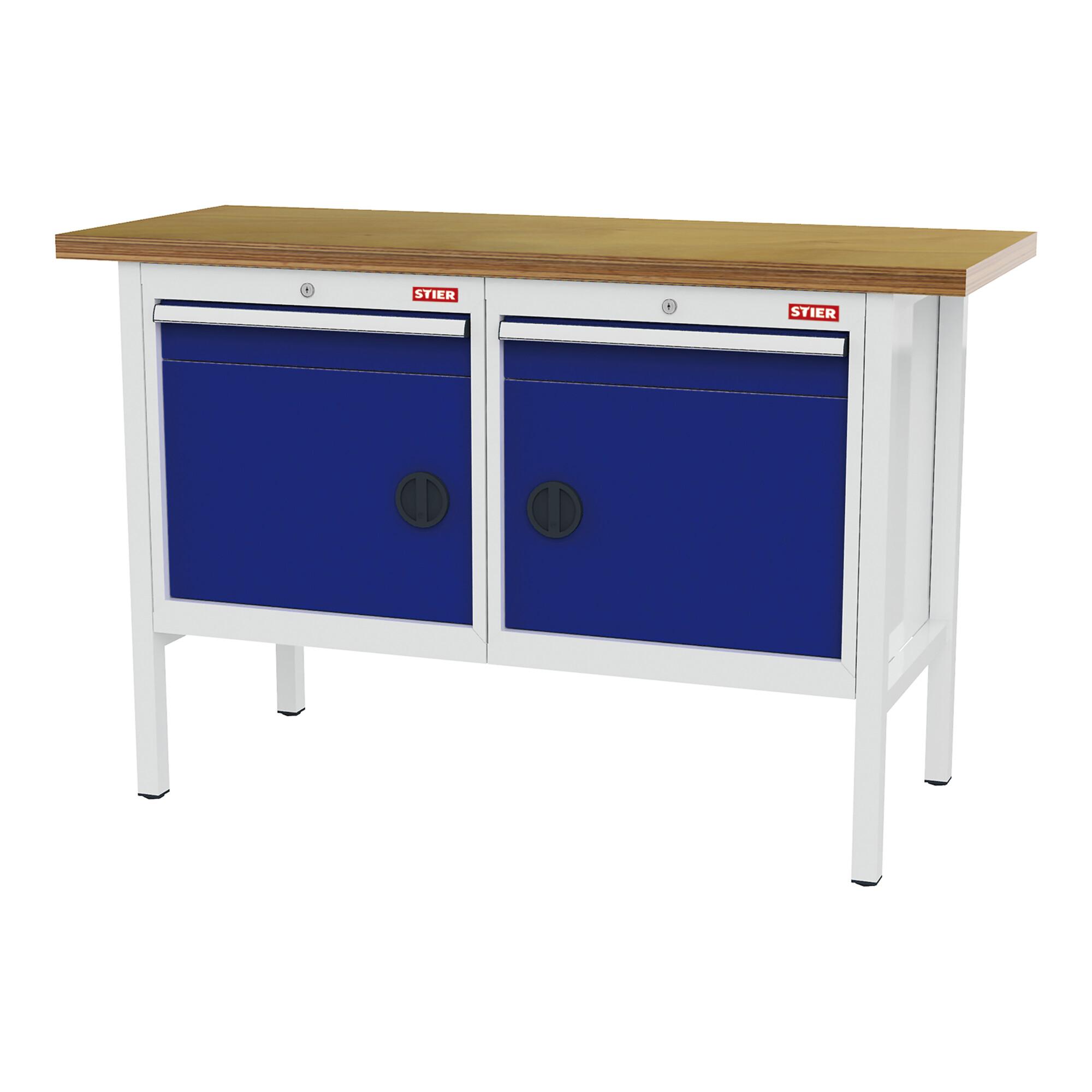 STIER Werkbank mit 2 Schubladen und 2 Türen BxTxH 1500x600x960 mm RAL 7035 / RAL 5010 (905022)