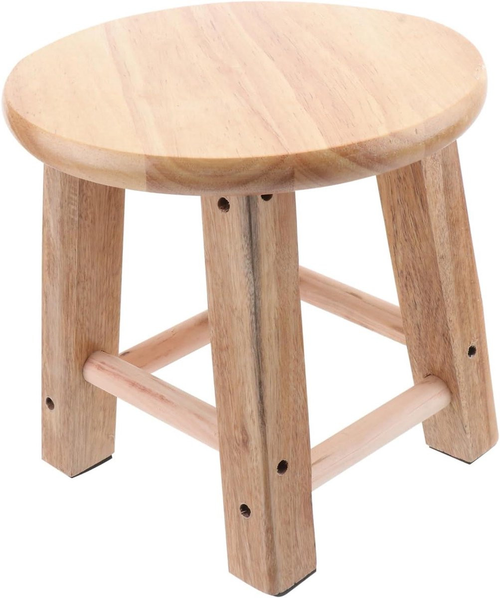 Houten mini krukje voor als bloempotstand of zitje, ronde vorm, houtkleur
