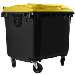 Hardwex Müllcontainer 1100 l Schwarz mit gelbem Flachdeckel, Deckel im Deckel