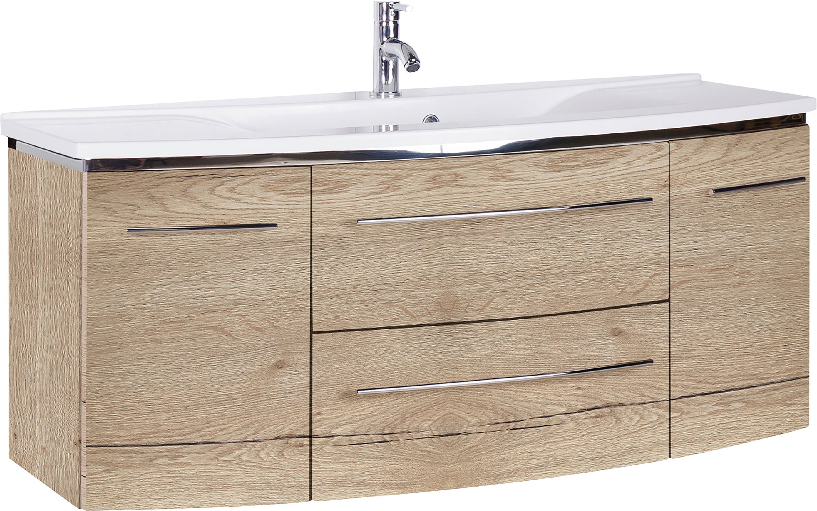 Waschtisch SAPHIR "3040", braun (eiche struktur, eiche struktur), B:122cm H:90cm T:48cm, Waschtische, Waschtisch, Breite 122 cm eiche struktur, eiche struktur abgerundet, B/H/T: 122cm x 90cm x 48cm