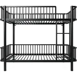 MODFU Etagenbett Metall Schwarz 90x200 cm mit Sicherheitsgeländern und abgerundeten Ecken