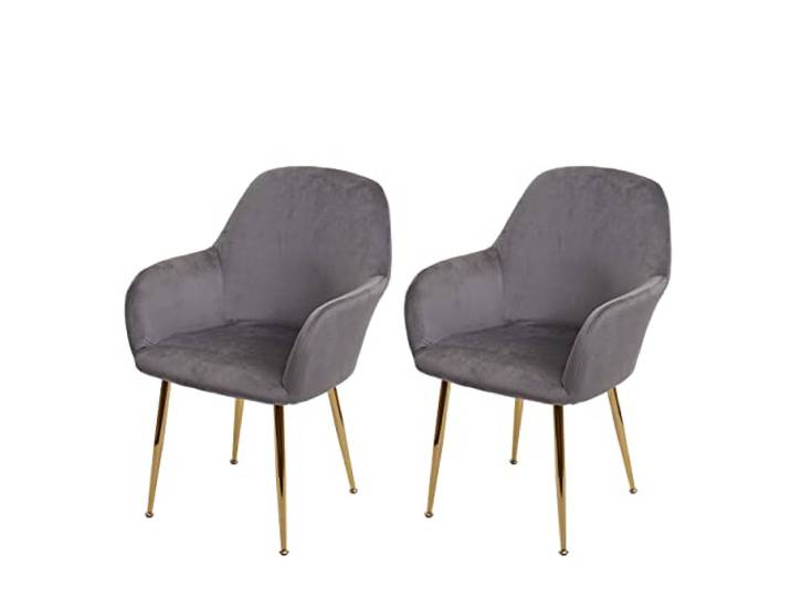 Mendler 2er-Set Esszimmerstuhl HWC-F18 - Samt grau, goldene Beine