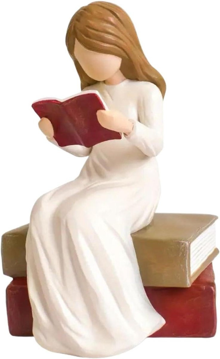 Handgeschilderd Hars Sculptuur Leesfiguur Standbeeld voor Huisdecoratie Hoogte: 12,1 cm
