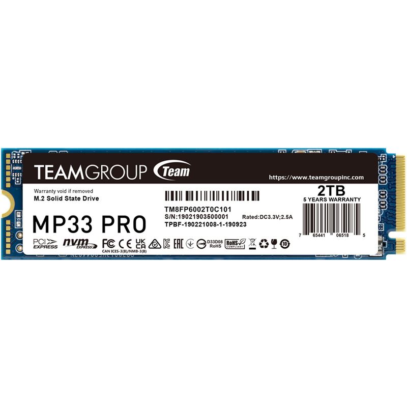 2TB TeamGroup MP33 Pro M.2 2280 PCIe 3.0 x4 3D-NAND TLC (TM8FPD002T0C101)