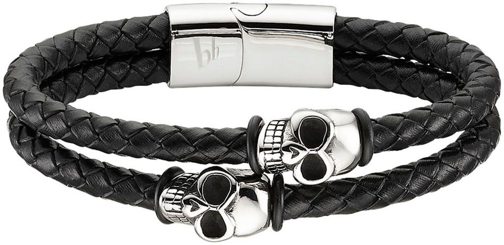 Lederarmband BRUNO BANANI "Schmuck", schwarz (edelstahlfarben, schwarz), Armbänder, Damen, 21,5cm, Edelstahl Leder, Edelstahl, Leder, Lederarmband edelstahlfarben, schwarz 21,5cm, Edelstahl Leder