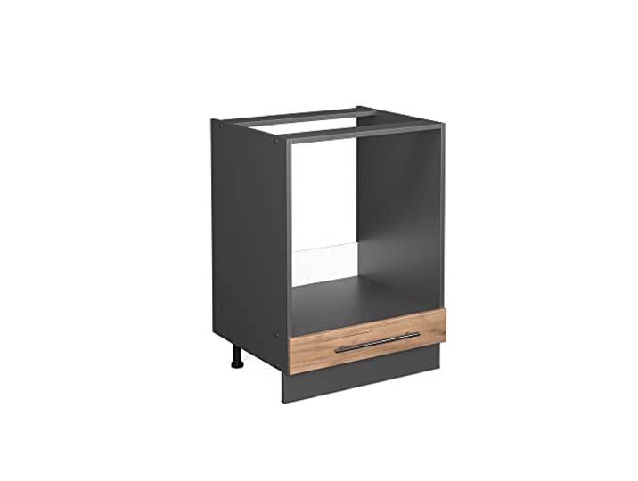 Vicco Herdumbauschrank Fame-Line, Goldkraft Eiche, 60 cm Backofennische · Ohne Arbeitsplatte · Höhenverst. Füße · Metallgriffe · Einfache Integration