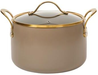 Bloomhouse 8Qt PFAS-free Ceramic Nonstock Stock Pot w/ Lid, Heavy-Duty Aluminum, Almond Cream, Gold Handles