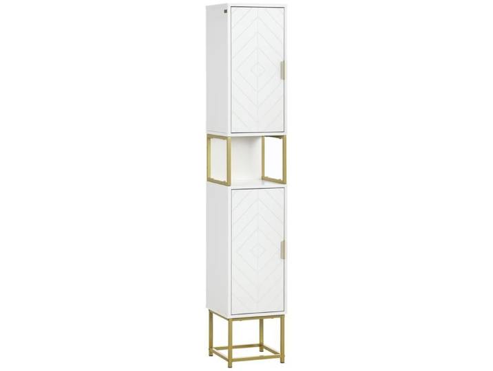 CollaHausse Colonne de rangement avec niche 2 placards étagère réglable et pieds en acier blanc
