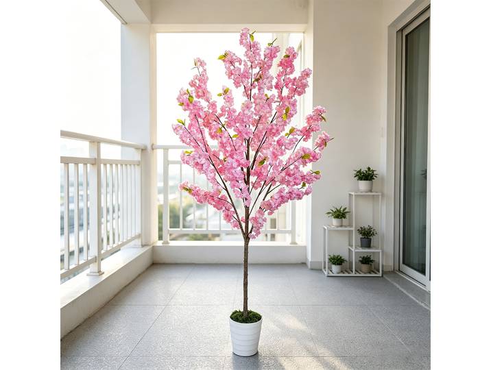 Arbre artificiel de cerisier rose de 1,57 m à 2,10 m en pot avec feuilles, plante artificielle Sakura pour la décoration intérieure de la maison, des mariages et des salons.