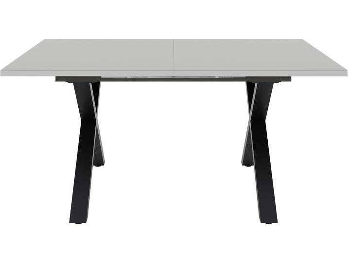 Esstisch MÄUSBACHER, grau (schwarz feinstruktur, glas kreidegrau glanz, schwarz feinstruktur, glas kreidegrau glanz), H:75cm, Tische, Esstisch, Esstisch ausziehbar auf 210 cm, eckige Tischform, Gestell X-Form