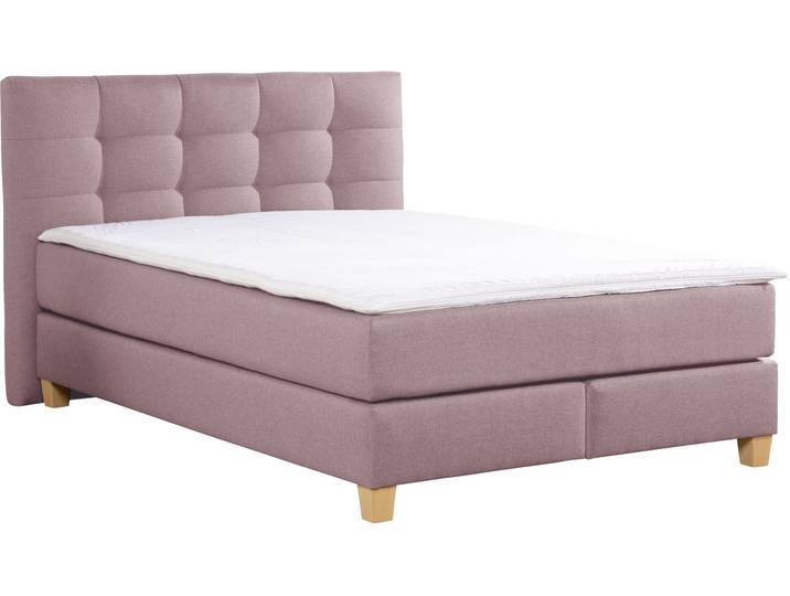 Boxspringbett, Samtstoff, Flieder, 154×231 cm, mit Topper, 7-Zonen-Kaltschaummatratze, Home-affaire