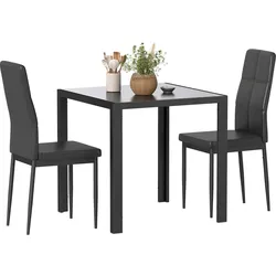 ESSGRUPPE 3er Set Gehärtetes Glas Metall Schwarz