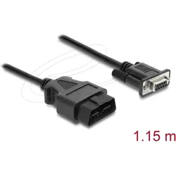 Delock Adapterkabel OBD-2 Stecker auf Sub-D 9 Pin Buchse mit Schrauben 1,15 m, Schnittstellenkabel