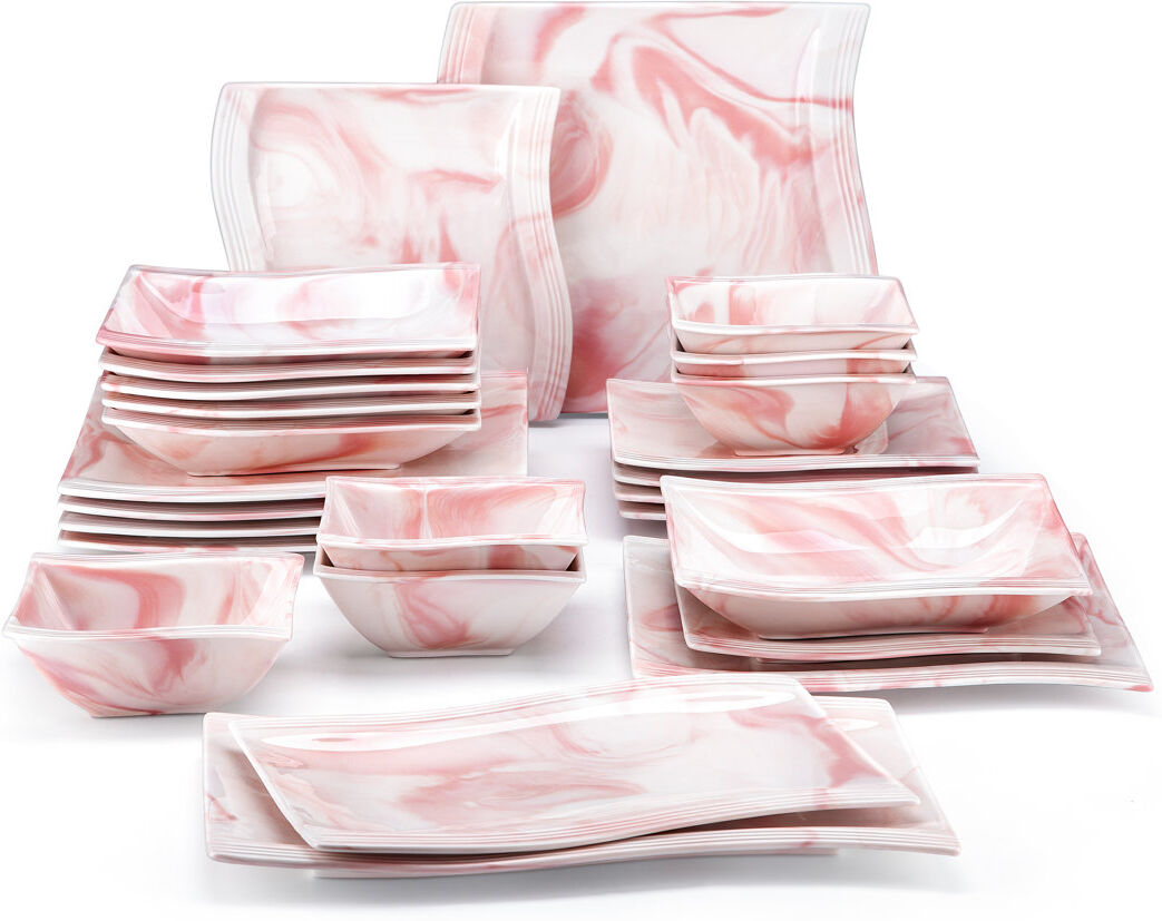 MALACASA 26-Piece Porcelain China Dinnerware Set, Service For 6 Pink 26