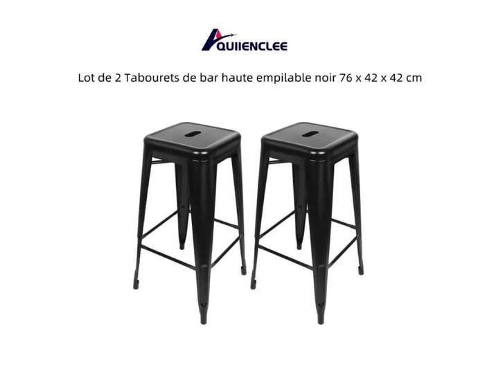 Tabourets de bar haute empilable noir - QUIIENCLEE - Lot de 2 - Métal - Extérieur