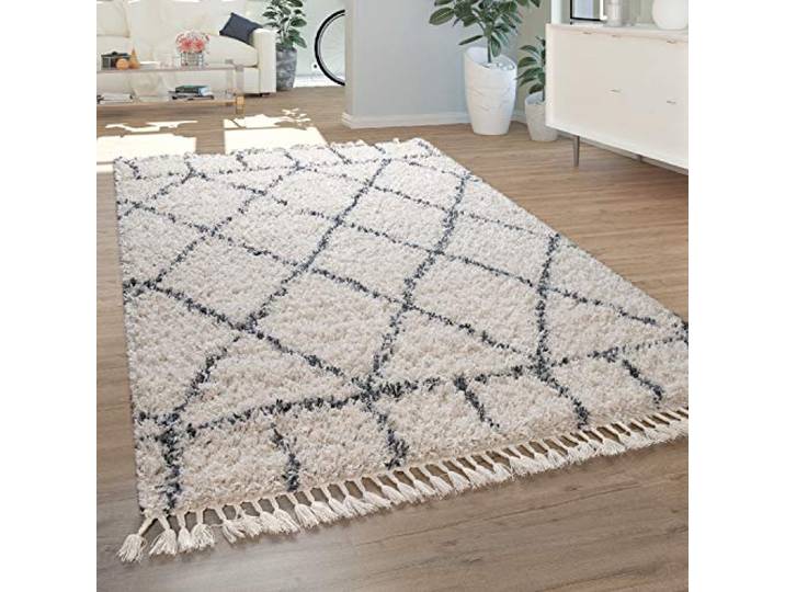 Paco Home Teppich Wohnzimmer, Schlafzimmer/Hochflor Shaggy in versch. Designs Farben und Größen, Grösse:80x150 cm, Farbe:Creme 12