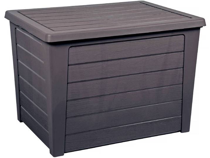 Coffre de rangement Baya 160 LReproduction bois - Couvercle clipsable etanche - anti-uv - Gris