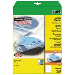 Sigel CD-/DVD-Etiketten Inkjet/Laser/Kopier 117mm VE=10x50 Stück (25 Blatt) weiß