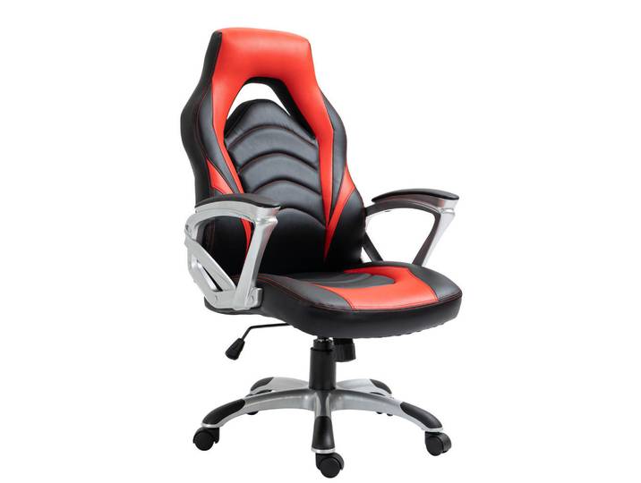 CLP Chefsessel Lederlook schwarz/rot, Rot, Schwarz, Kunststoff, 65x107x72 cm, Büromöbel, Bürostühle, Gaming-Sessel
