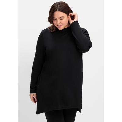 Sweatshirt SHEEGO, Damen, Gr. 52/54, schwarz, 50% Baumwolle, 50% Modal, unifarben, Rundhals, Sweatshirts Sweatshirt