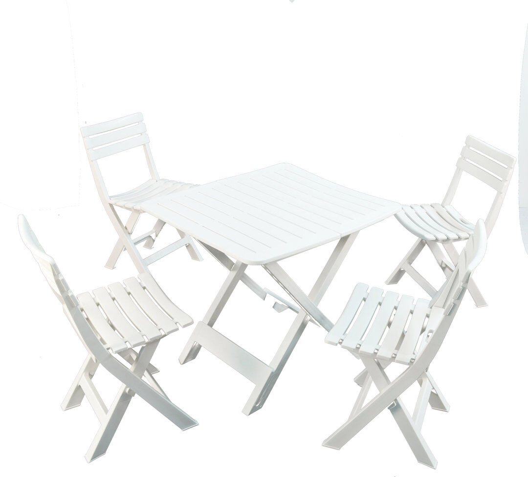 Ebern Designs Brescia Folding Table with 4 Chairs Garden Set White 4